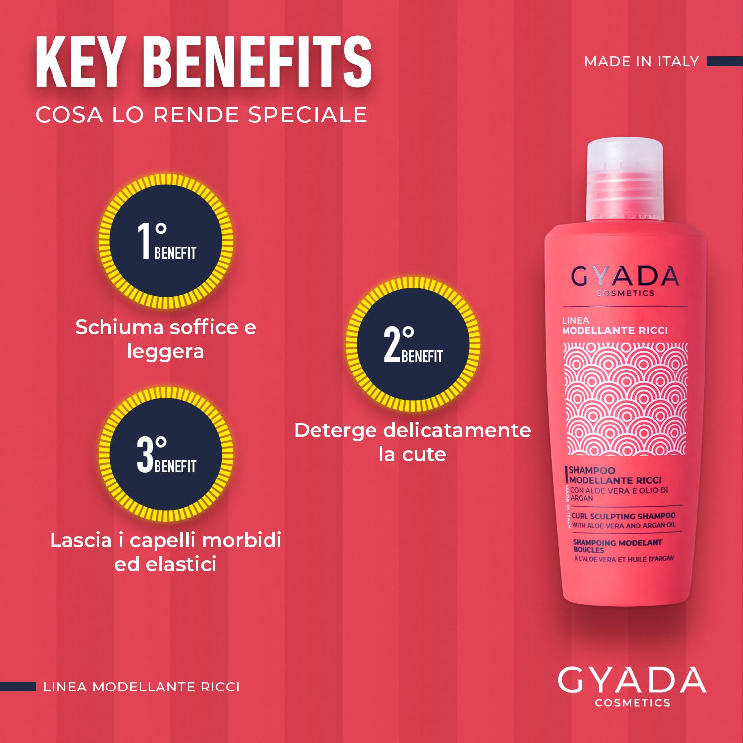 GYADA COSMETICS, Shampooing Modelant Bouclé, pour Cheveux Bouclés et Ondulés, Nettoyage doux, Hydratant, Élastifiant, Action Anti-frisottis, l’huile d’Argan, 250 ml
