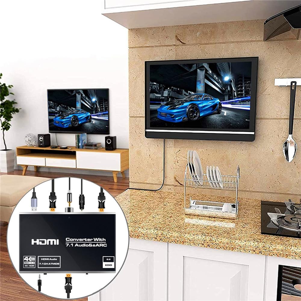 Extractor De Audio HDMI 2.1, Divisor De Extractor De Audio 4K 60 Hz, Óptico + Conector De Audio De 3,5 Mm + Coaxial + Audio HDMI De 7.1 Canales Compatible Con Función ARC Y EARC, Para Cine En Casa