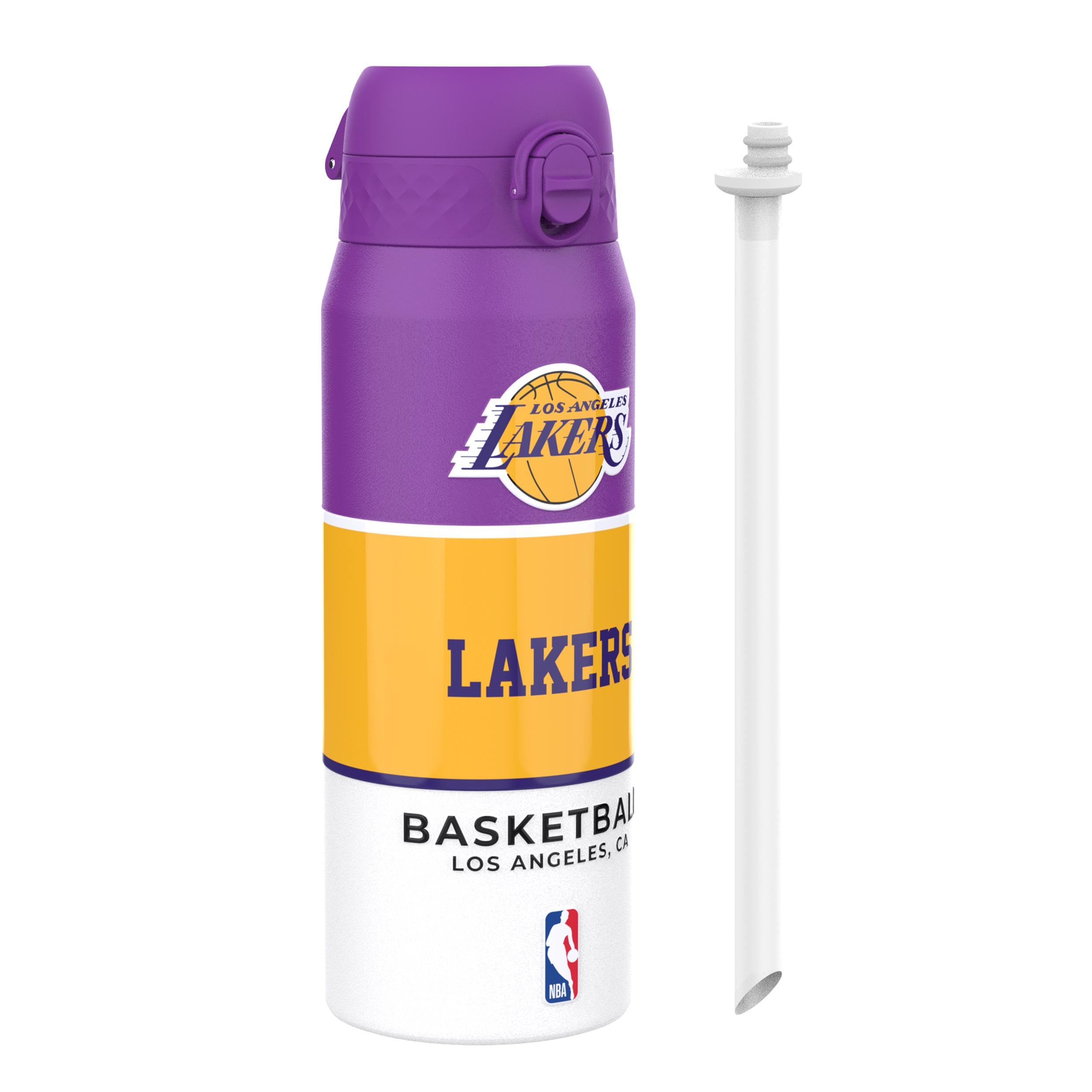 ion8 NBA Los Angeles Lakers Trinkflasche Mit Herausnehmbarem Strohhalm, 750ml/24oz, Auslaufsichere Isolierflasche, Leicht Zu Öffnen, Sicherer Verschluss, Spülmaschinenfest, Klappdeckel, Metallflasche