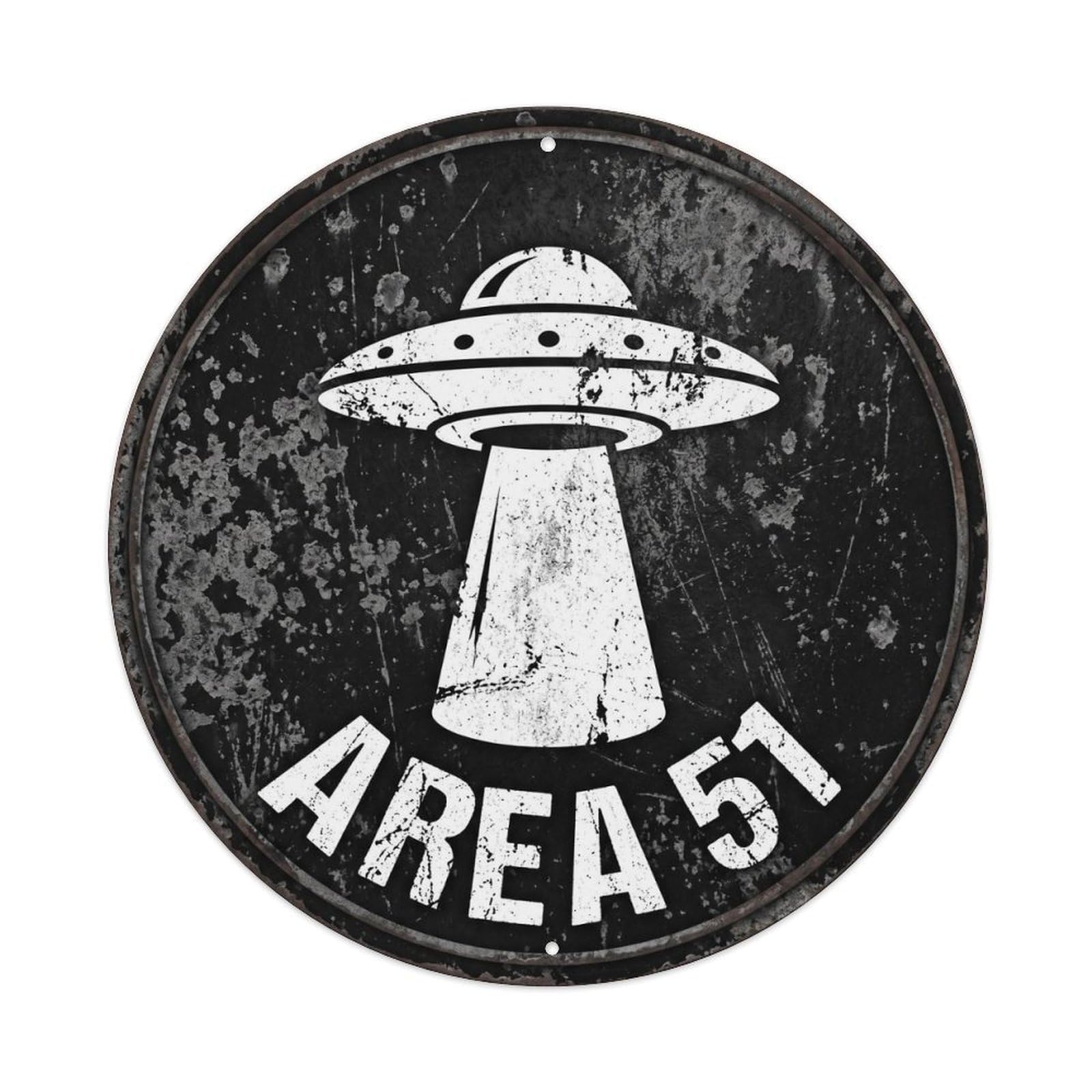 Alien Area 51 Monochrome Saucer Abduction Beam Metal Tin Sign