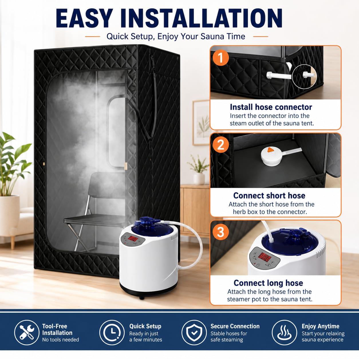 Vaporizador de sauna portátil de 3 litros para uso doméstico, generador de spa personal con control remoto inalámbrico, niveles de calefacción ajustables de 1 a 9 y temporizador de 5 a 95 minutos para
