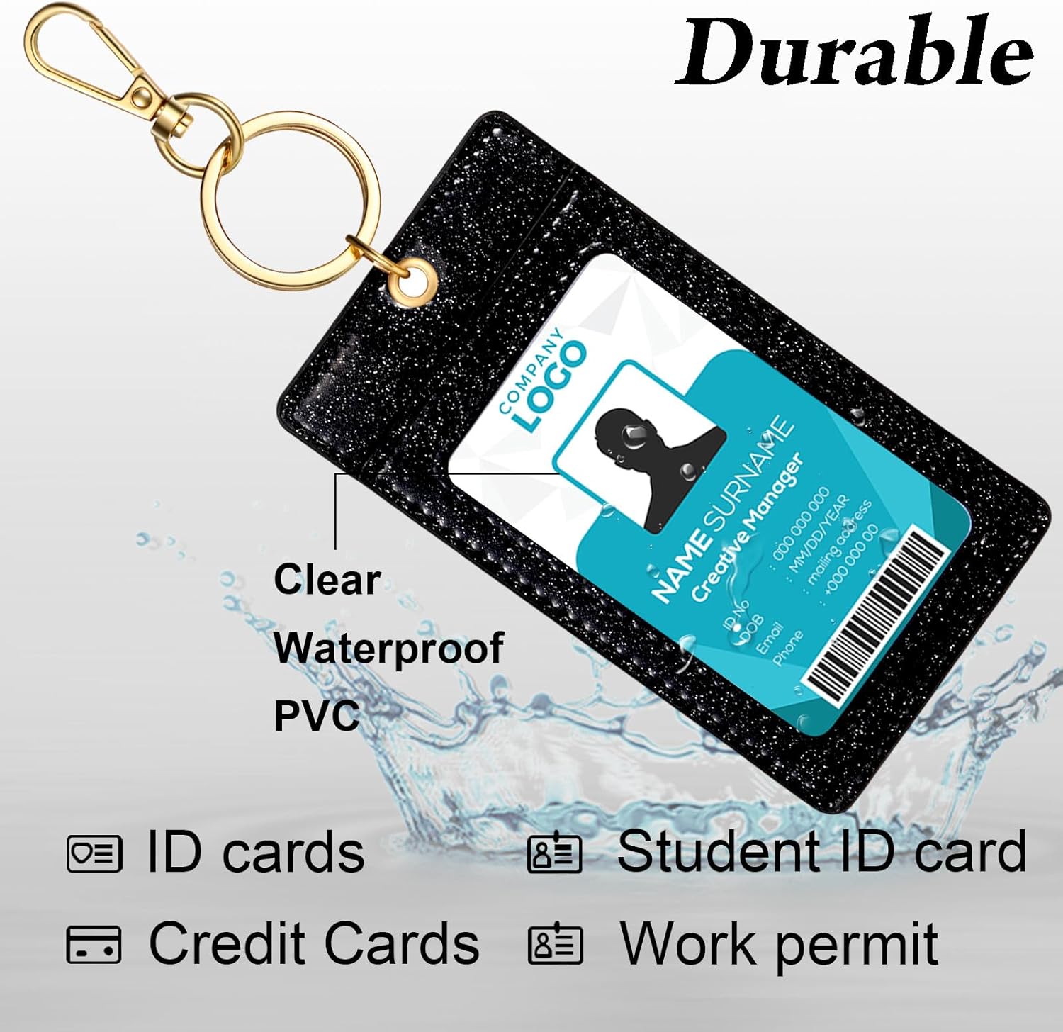 Weewooday 3 Pcs Multicolor Glitter ID Badge Holder with Clear Window Sparkling Badge Holder Key Chain Work Badges Reel Clip PU Leather Keychain Accessory for Nurse, Teacher, Student, Doctor, Women - Image 4