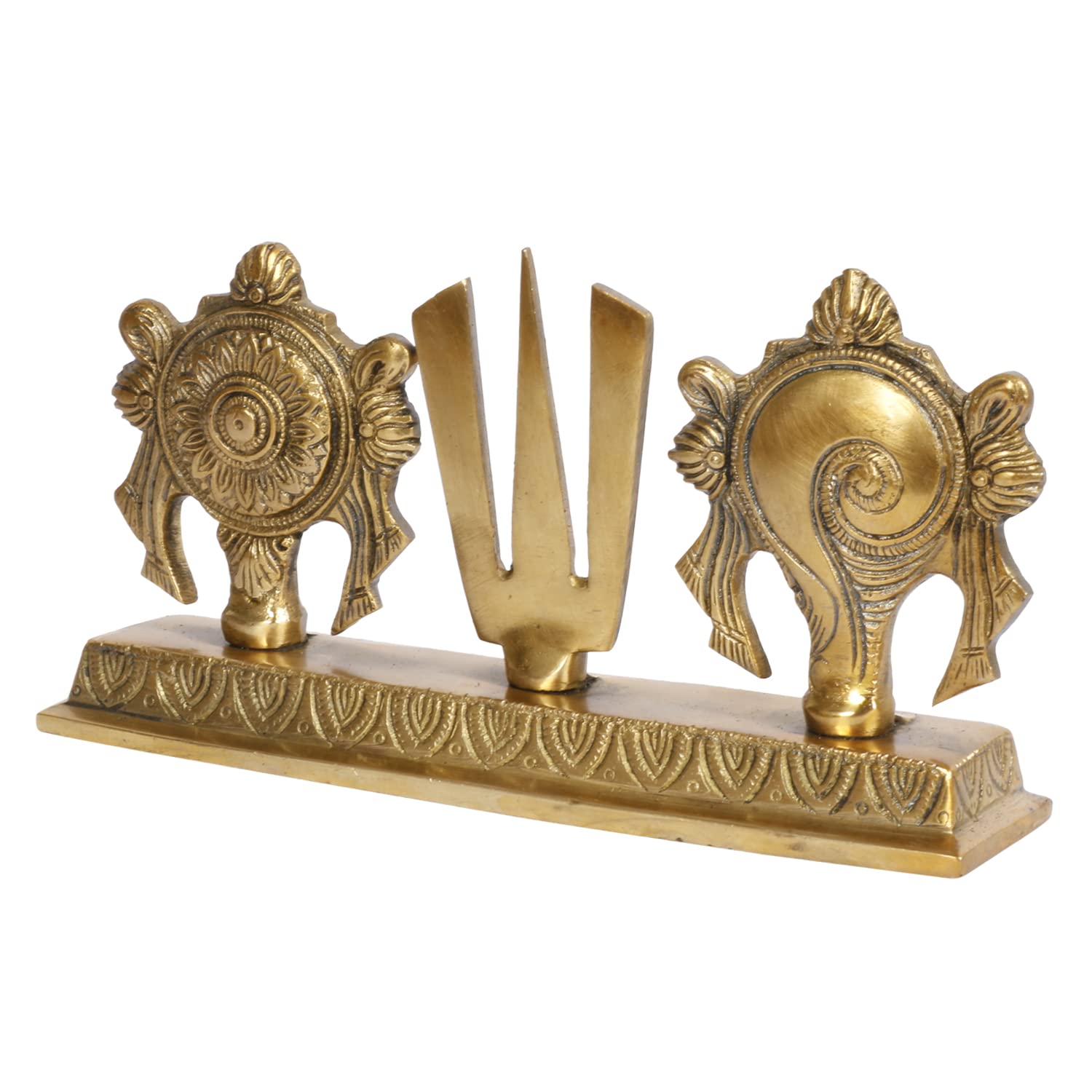 Kartique Brass Shankh Chakra Namah Showpiece Shankha Tilak Padma Padmanabha Swami Vishnu Home Decor Tirupathi Balaji Padma Height 4.25 Inch Gold Color - Image 4 thumbnail
