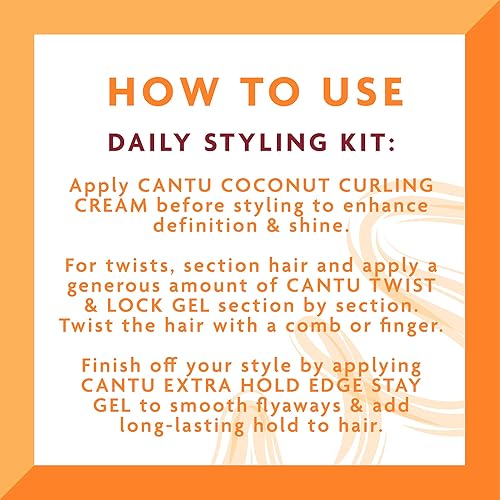 Miniatura 7 de Cantu Kit de tratamiento para el cabello con crema rizadora de coco, gel Edge Stay y gel Twist & Lock con manteca de karité para cabello natural