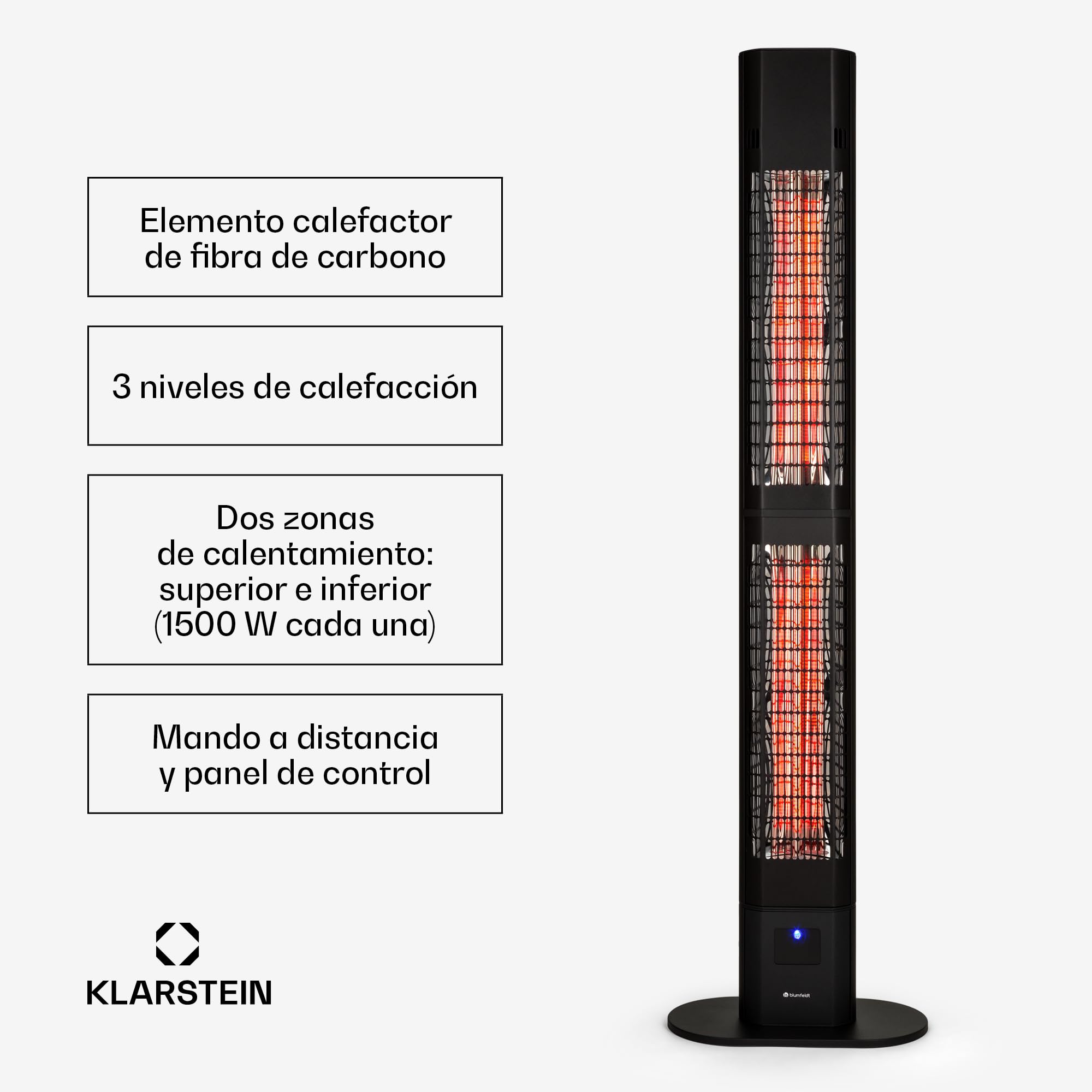 blumfeldt Heat Guru, estufa exterior eléctrica, calefactor infrarrojo, IP54 exterior, unidad vertical con mando a distancia, 3000 W