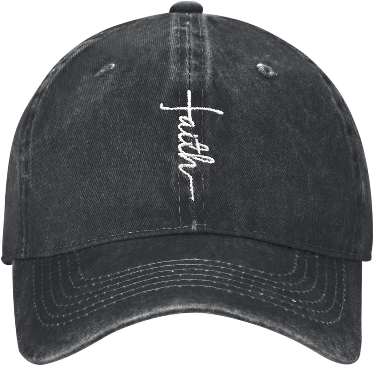 Walk with Jesus Embroidered Baseball Cap Vintage Adjustable Washed Cotton Christian Hat for Men Women,Black