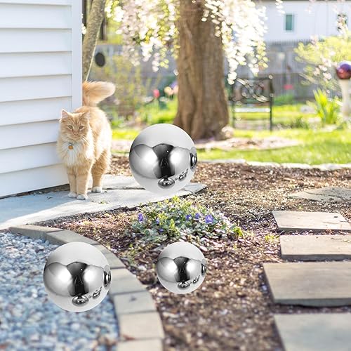Miniatura 7 de Yardwe Bolas de espejo irrompibles grandes para decoración de jardín, bolas de reflexión al aire libre, de acero inoxidable, esfera de globo de