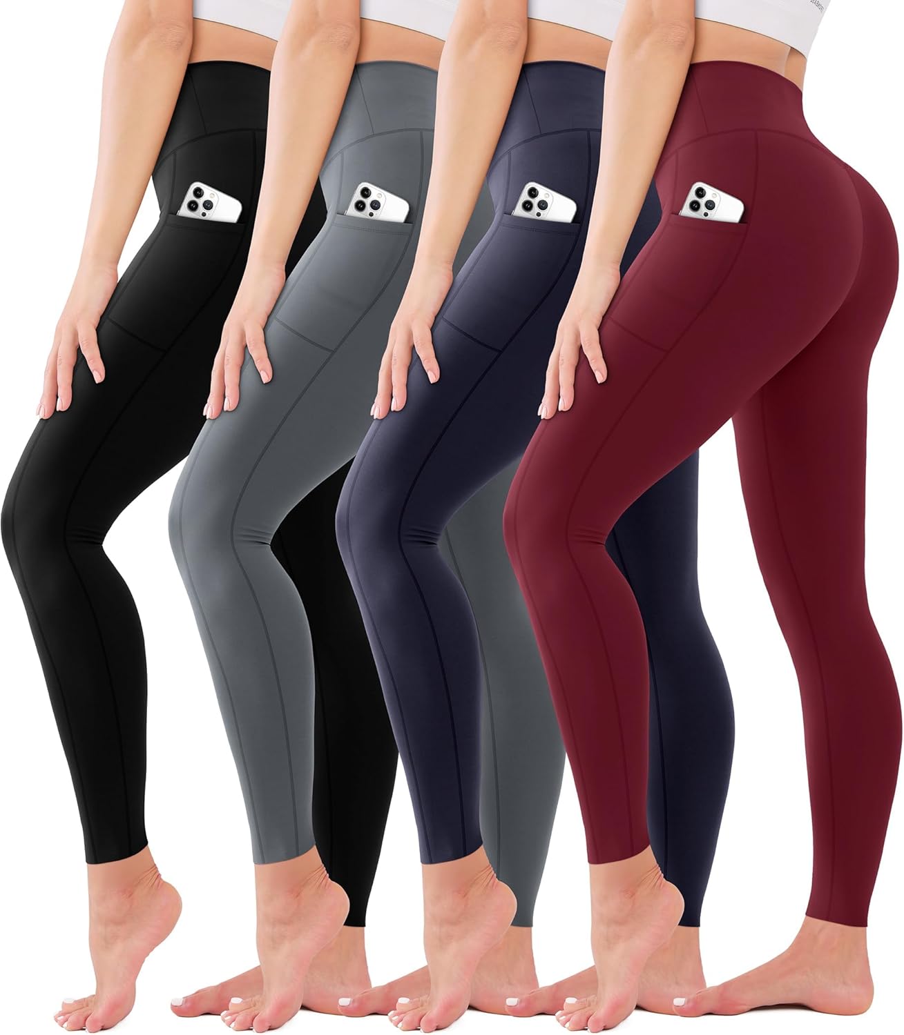 4 Pack High Waisted Leggings for Women - No See Through Tummy Control Cycling Workout Yoga Pants Reg & Plus
