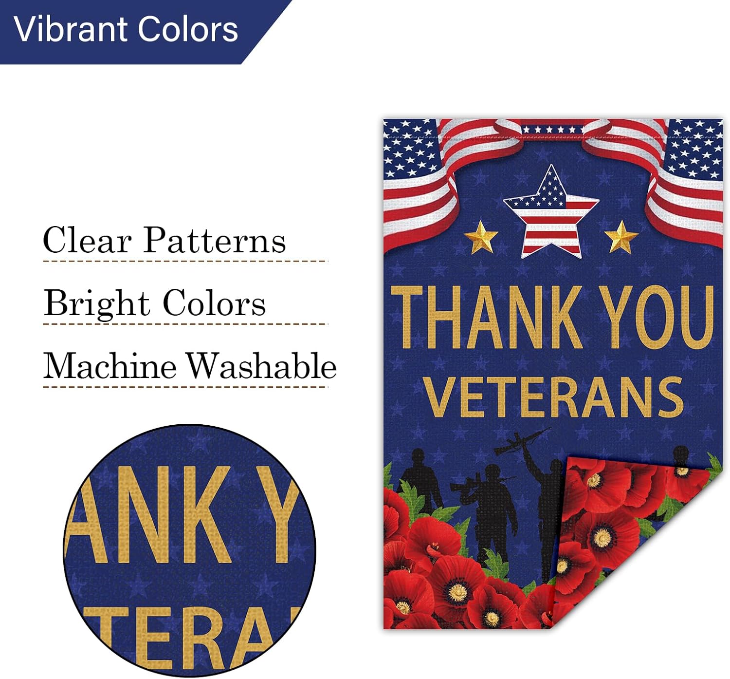 Louise Maelys Veterans Day Garden Flag Thank You Veterans Floral Patriotic 12x18 Inch Double Sided Red Poppy Welcome Stars and Stripes Small Burlap Yard Sign Outside Outdoor House Decor - Image 5