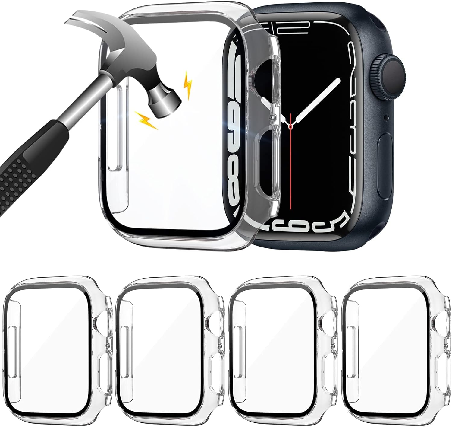 ZEBRE [4-Pack] Hard PC Case Compatible with Apple Watch Series 8 & 7 41mm with Tempered Glass Screen Protector, Full Coverage Protective Cover Bumper Accessories Compatible with iWatch 8/7 41mm