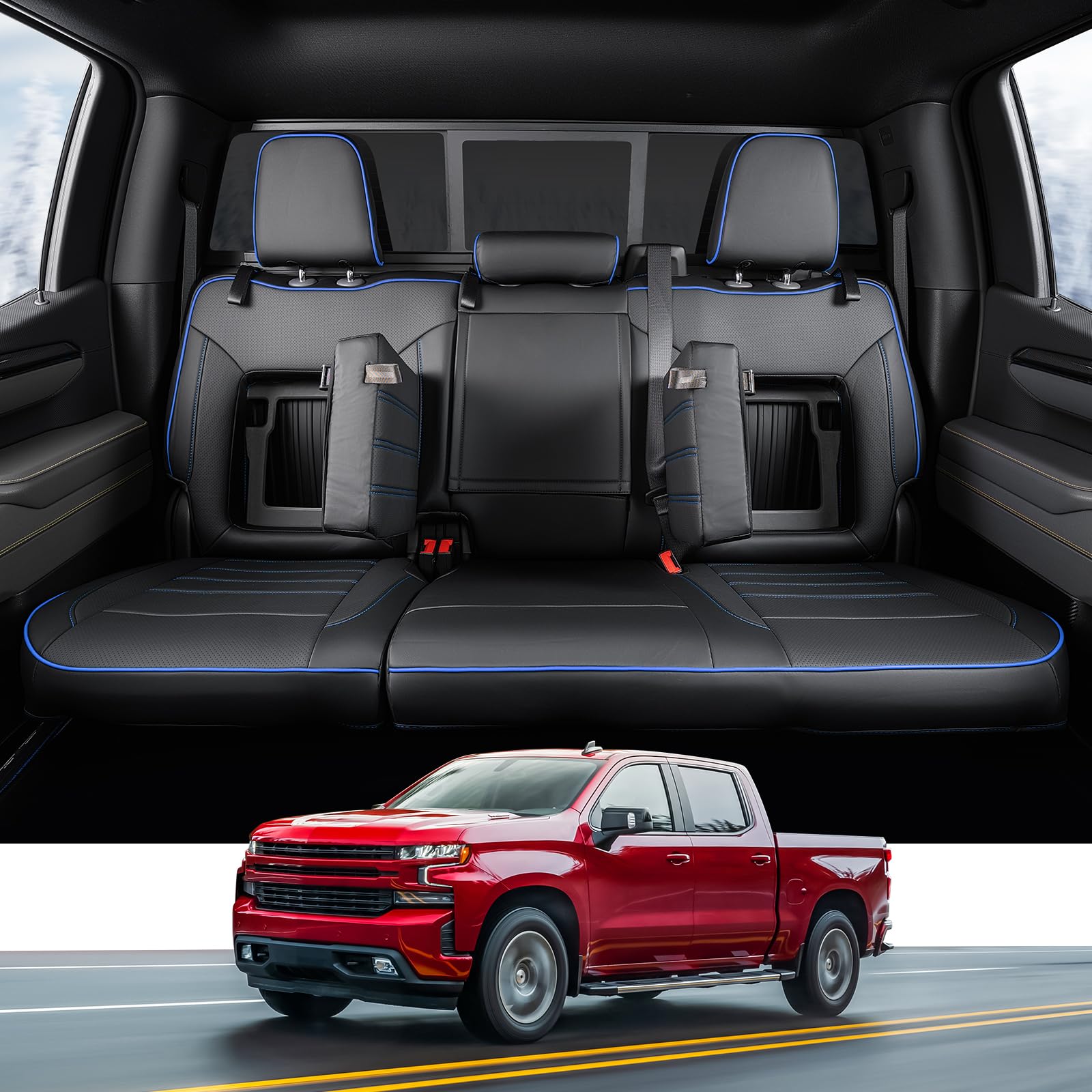 Photo 1 of DiffCar® for Chevy Silverado GMC Sierra Seat Covers: 2019-2026 Crew Cab (Only Fit with Rear Seatback Storage), PU Leather Full Set Truck Accessories Custom 1500 2500HD 3500HD Car Pickup, Black