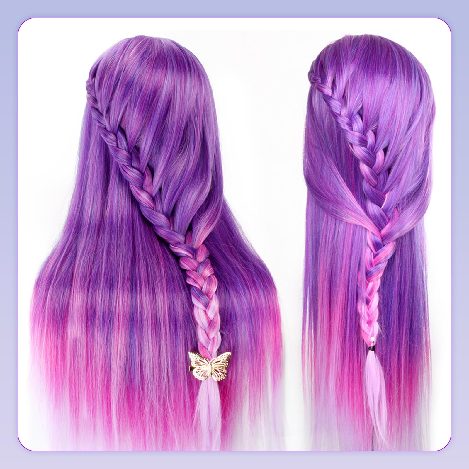 Neverland Cabello para prácticas de peluquería, pelo sintético 64 cm, pelo lila de ensueño, juego de estilizados de trenzas.
