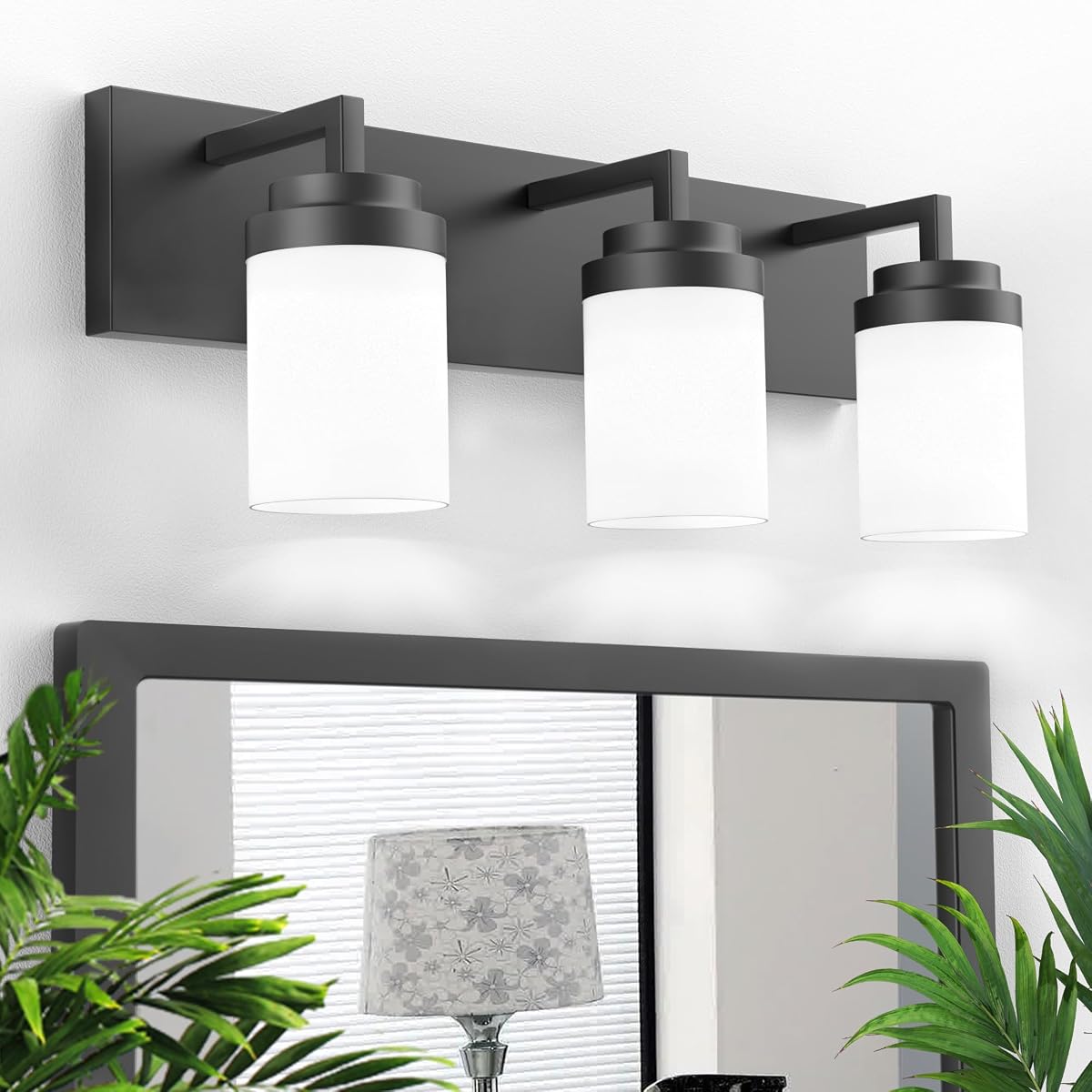 Espird Bathroom Vanity Light 3 Light Matte Black Vanity Light With White Matte