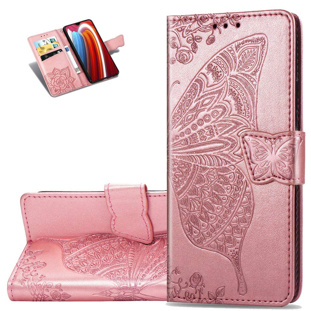Asdsinfor Galaxy A21S Case Stylish Advanced Embossing Wallet Case Credit Cards Slot with Stand for PU Leather Shockproof Flip Magnetic Case for Samsung Galaxy A21S Butterfly Rose Gold SD