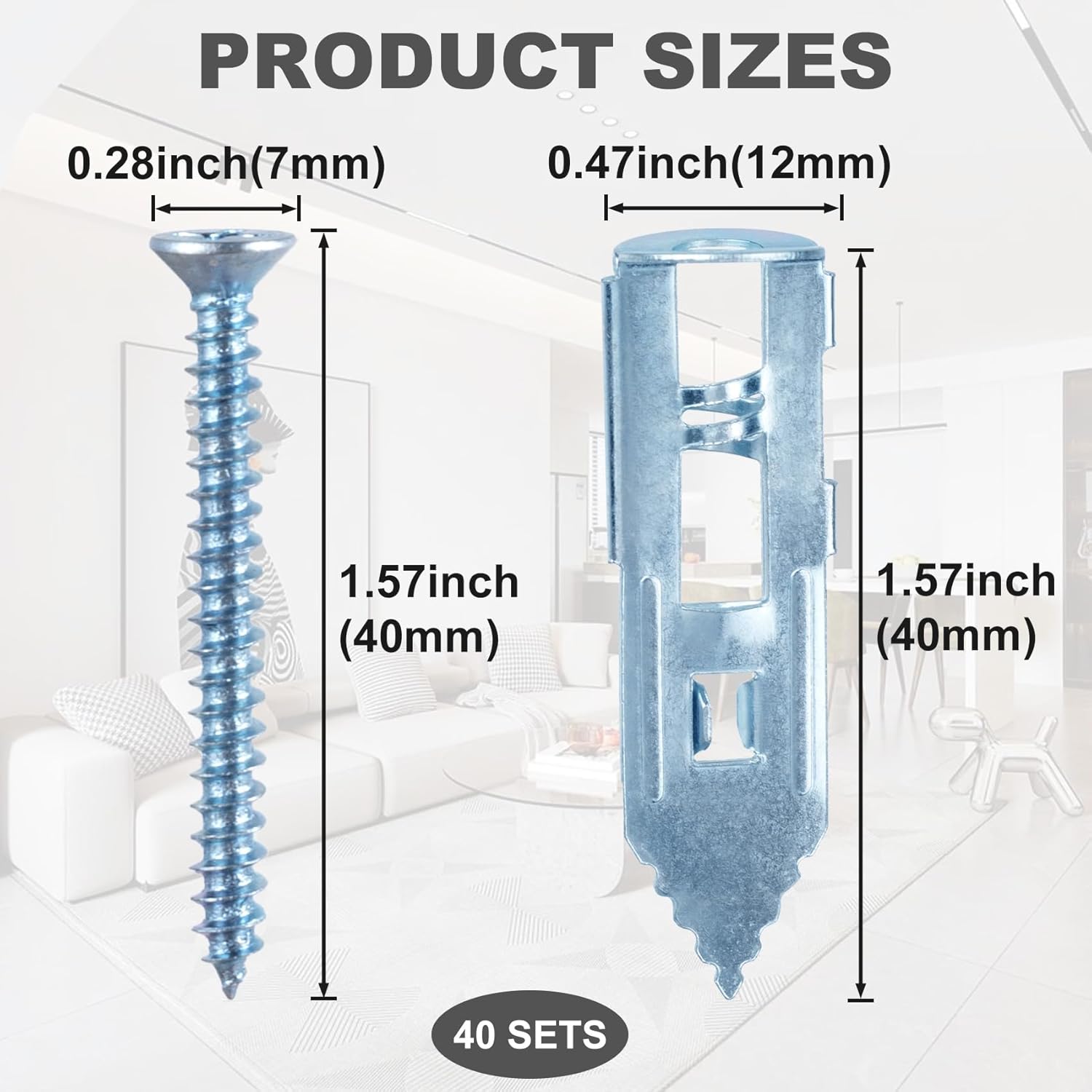 PAGOW 80 Pcs Self-Drilling Anchors,Anchors and Screws for Heavy Duty, Metal Screw Anchors Kit, No Drill and Holes in Wall (0.47"x1.57", Silver)