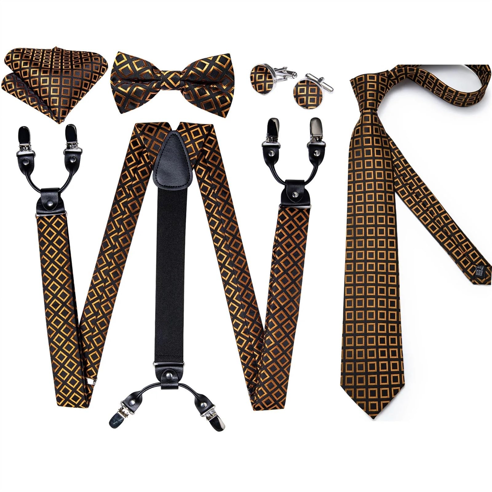 Ensemble de bretelles en cuir pour homme avec 6 clips et bretelles élastiques en soie, Bd-4016-7303, taille unique