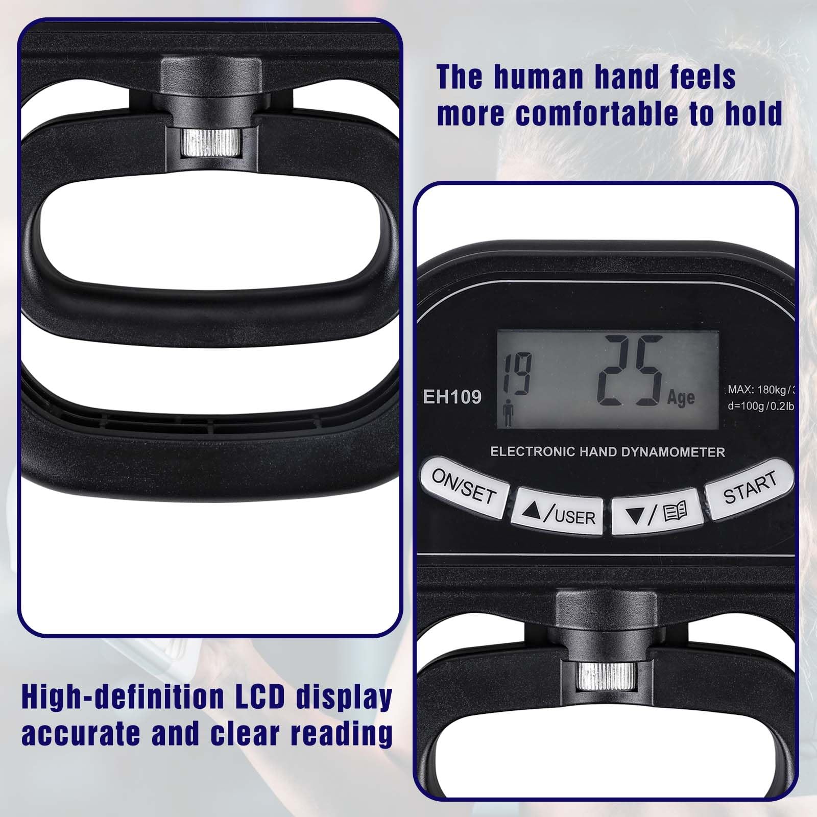 Dinamómetro digital LCD, probador de agarre Grip Strength Trainer negro
