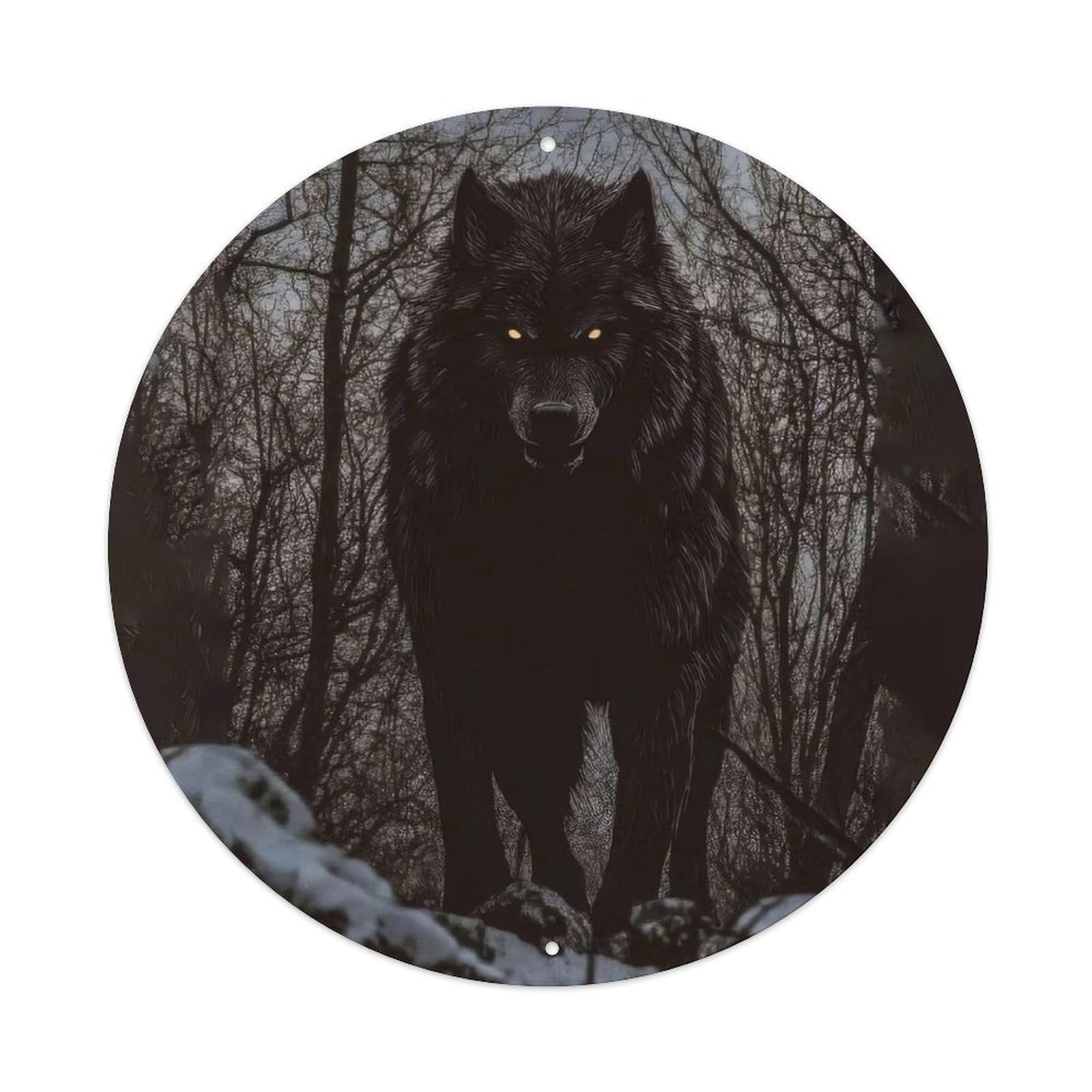Cwbufd Vintage Style Animal Black Wolf Full Moon Night Winter Forest Vintage Metal Tin Sign Plaque Wall Decor For Cafe, Club Bar, Office, Garden Metal Poster 8X8inch