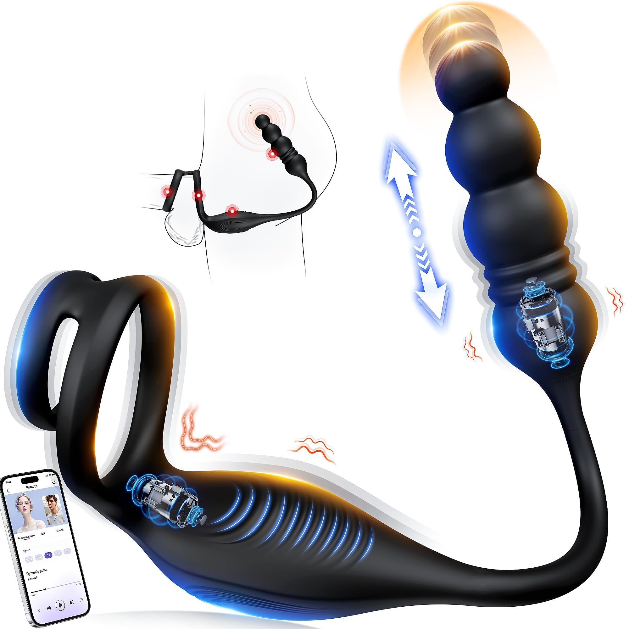 Anillo vibrador para el pene con masajeador de próstata, tapón anal,vibrador de próstata,juguetes para adultos,juguetes anales, tapón anal vibrador con control remoto por,10modos de vibración