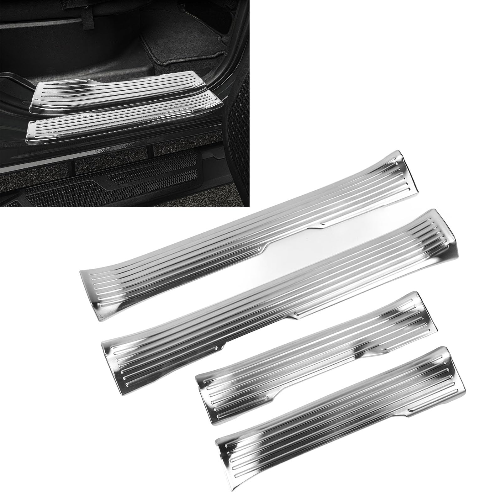Battitacco per Davanzale della Porta, Protezione Autoadesiva per 2024, Design Elegante, Resistente Alla Ruggine, in Acciaio Inossidabile, 4 Pezzi (Argento Spazzolato)
