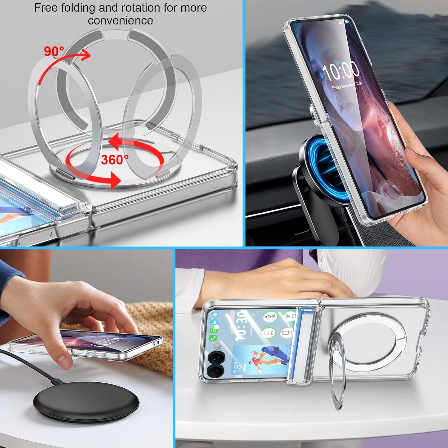 Designed for Z Flip 7 Case Clear with Magnetic Hinge Protection & Kickstand & Built-in Back Screen Protector,Shockpoof Protective Cover Case for Samsung Galaxy Z Flip 7 (Clear)