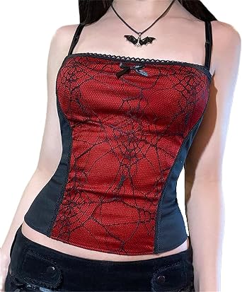 Womens Gothic Crop Top Spaghetti Strap Camisoles Tank Tops Y2k Shirt