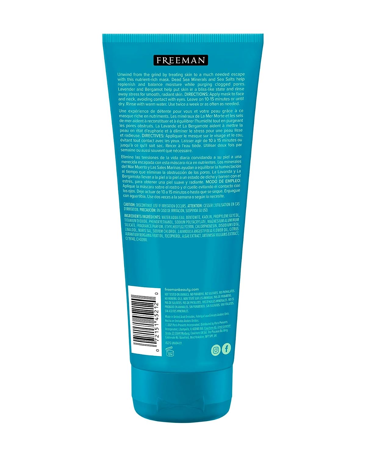 FREEMAN Dead Sea Minerals Anti-Stress Clay Facial Mask, Hydrating & Clarifying, Clears Pores, Face Mask With Lavender & Bergamot For Radiant Skin, Skin Types, 6 fl. oz./175 mL Tube (Pack of 2) image 2