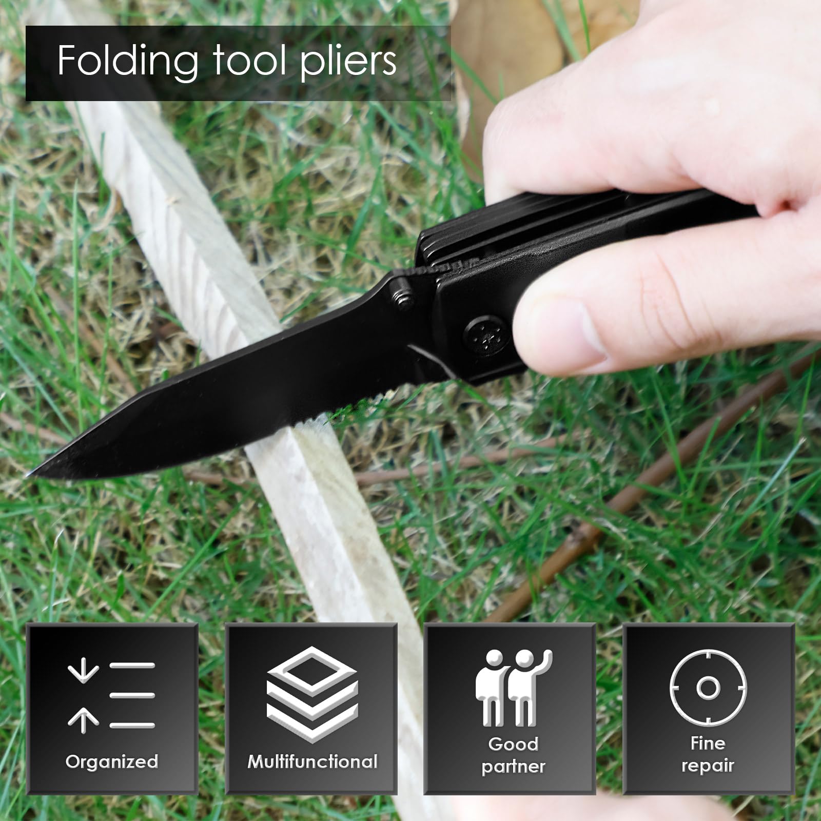 Aluminum Alloy Multitool Pocket Knife Practical Folding Multi Tool Foldable Versatile Utility Plier Set for Outdoor Black — view 9