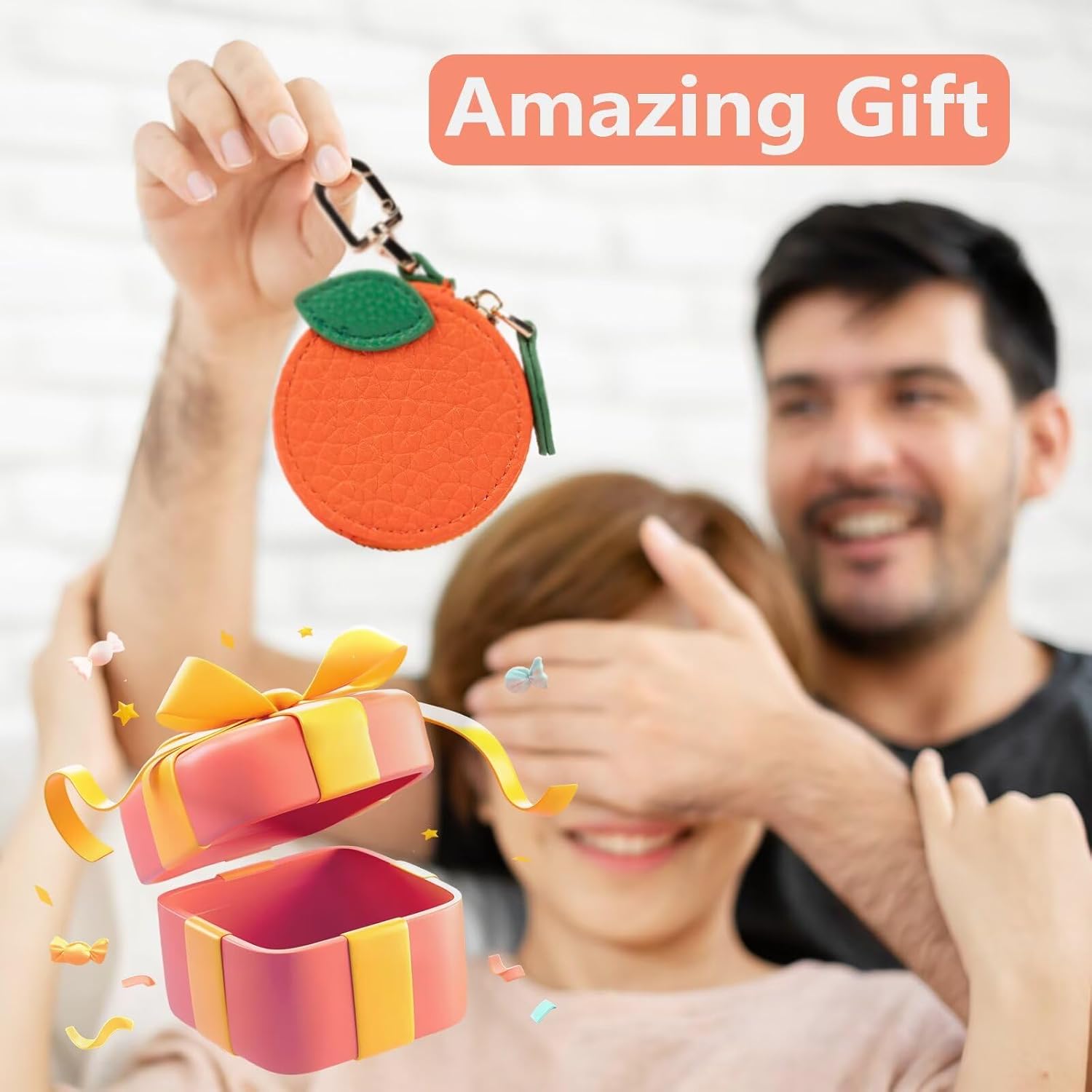2 PCS Cute Fruit Coin Purse Bag Charm,Mini Leather Coin Change Purse & Pouch Holder Keychain Charm for Handbag Tote Wallet Airtag Accessories,Fruit Bag Charms for Girl Women(Orange+Blue berry)