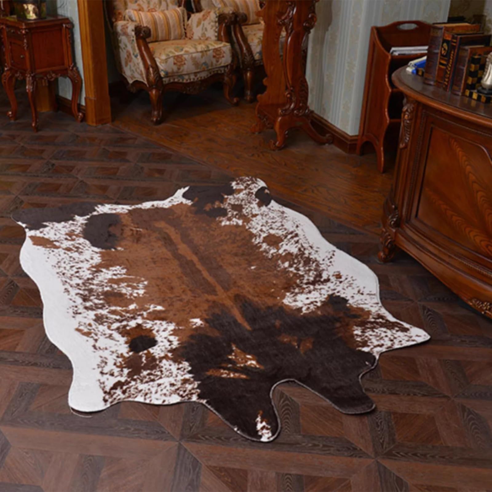 Tappeto in Pelliccia, Tessitura Piatta, Pelliccia Sintetica, Pelle Bovina, Design Pelle Bovina, Soggiorno, Camera da Letto, Altezza Pelo 10 mm, Lavabile, Morbido(Brown,200 * 140cm)
