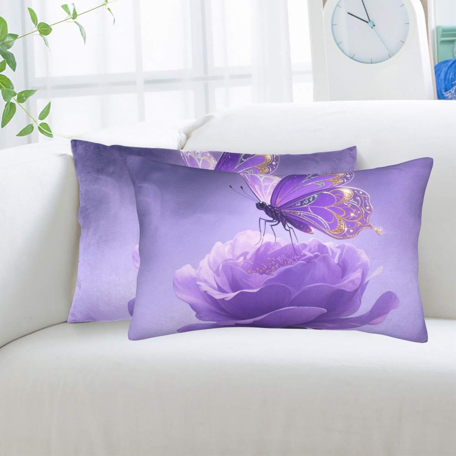 2 Pack Standard Pillowcases Sets, Ultra Soft Comfort Microfiber Plush Pillow Cases Glitter Butterfly Decorative Throw Pillow Cover with Hidden Zipper for Bedroom, Sofa, Couch,16"X24"