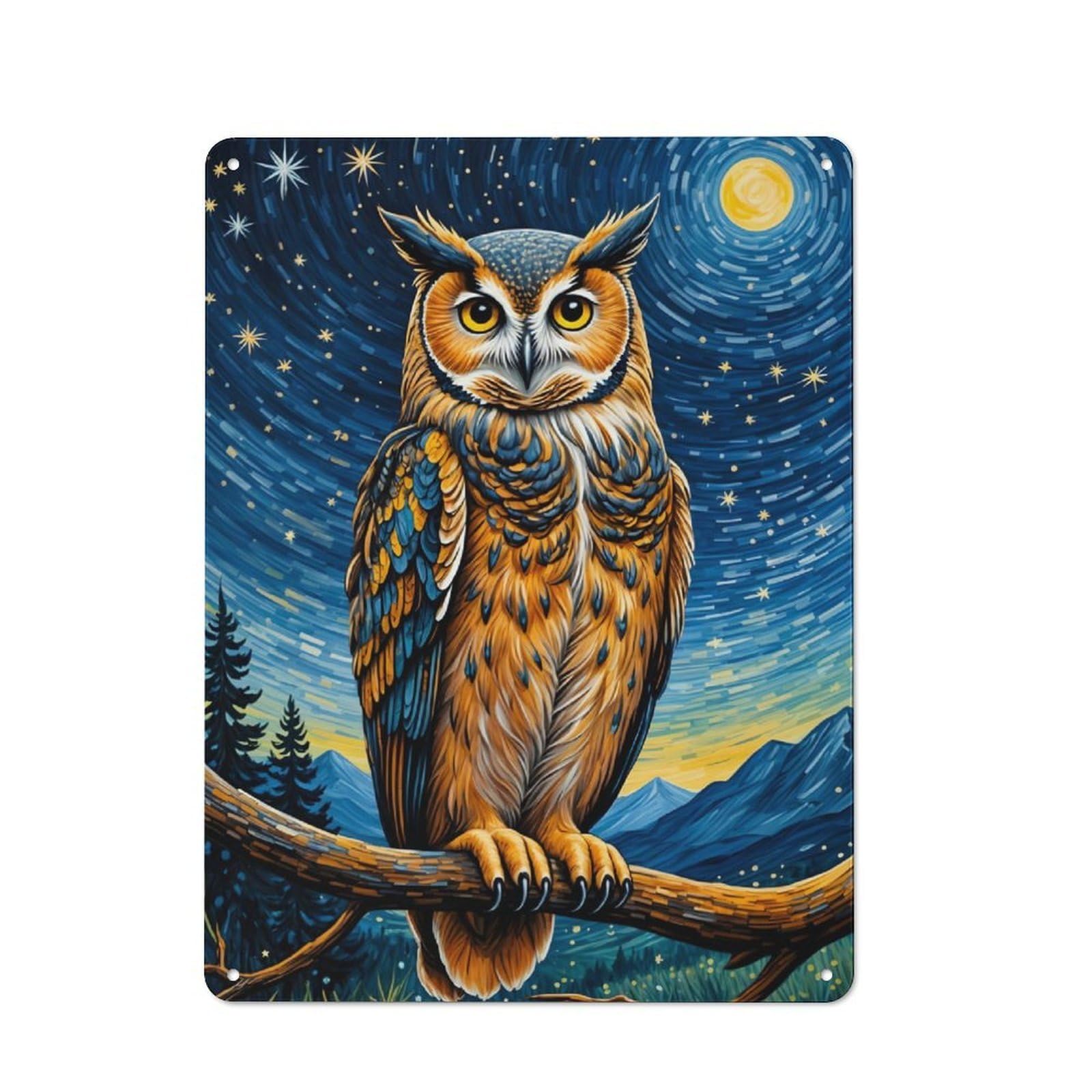 Cottage Style Owl Starry Night Country Metal Sign 40x30cm, Farmhouse Wall Decor for Farmhouse Kitchen, Pantry Or Dining Area