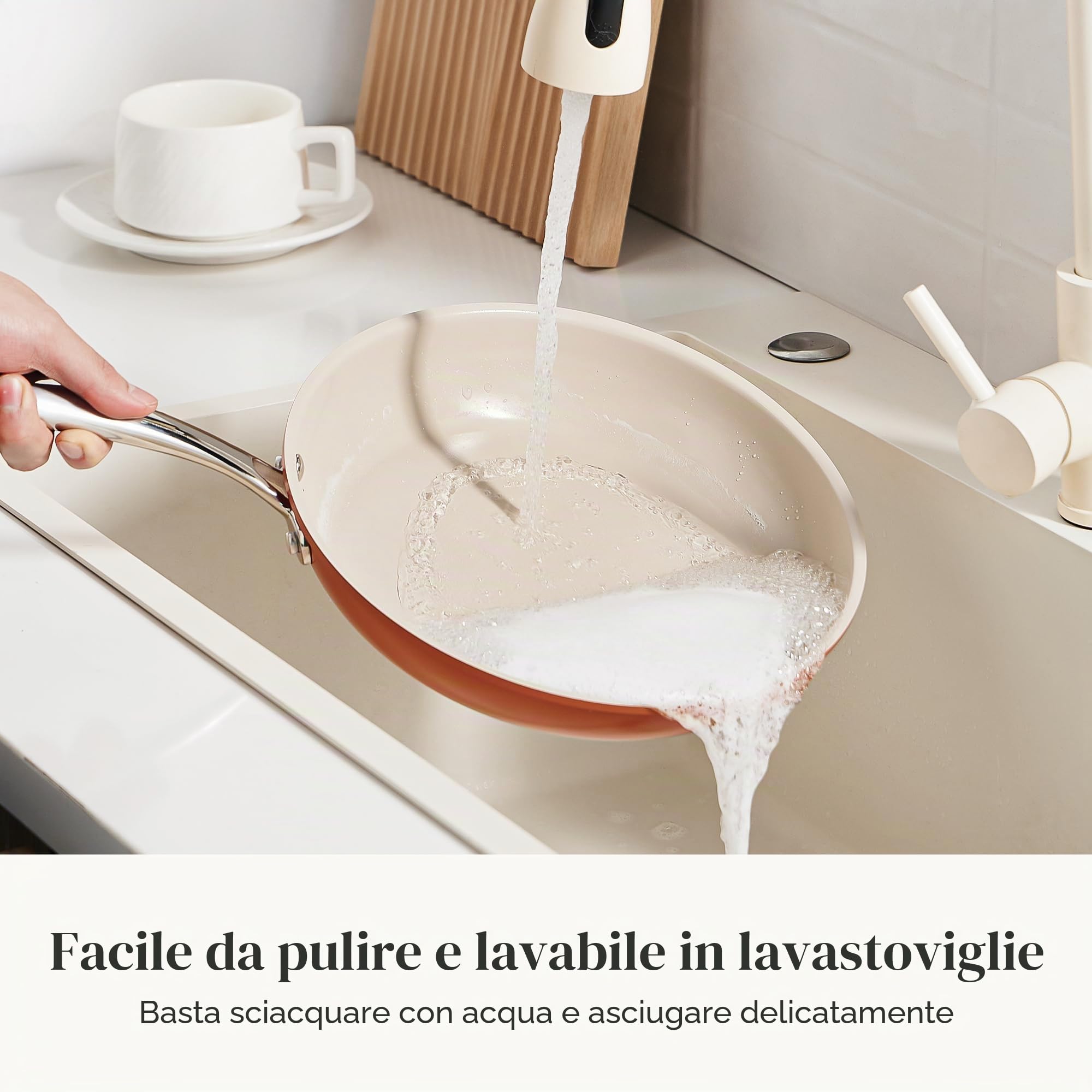Redchef Set di 6 padelle in ceramica per induzione, antiaderenti, 20/24/28 cm, per tutti i tipi di cucina, senza PTFE, senza PFAS, senza PFOA, adatte per induzione, forno, lavastoviglie (multicolor)