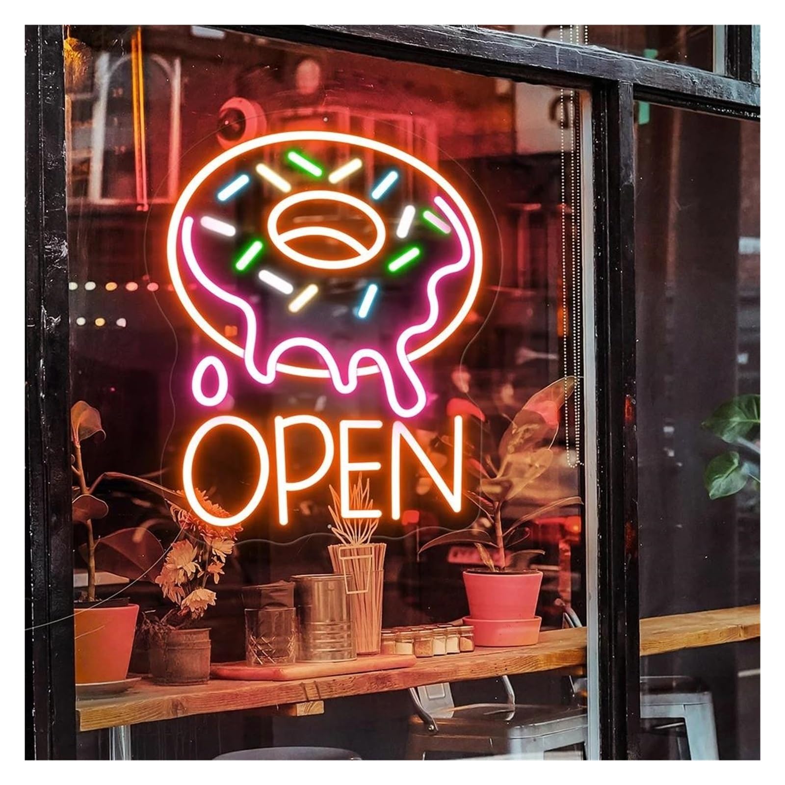 Shouxi B Sign Lamp Doughnut Open Neon Sign Fast Food Shop Wall Decor Akery Shop Restaurant Decoration Neon Light 50Cm(B)