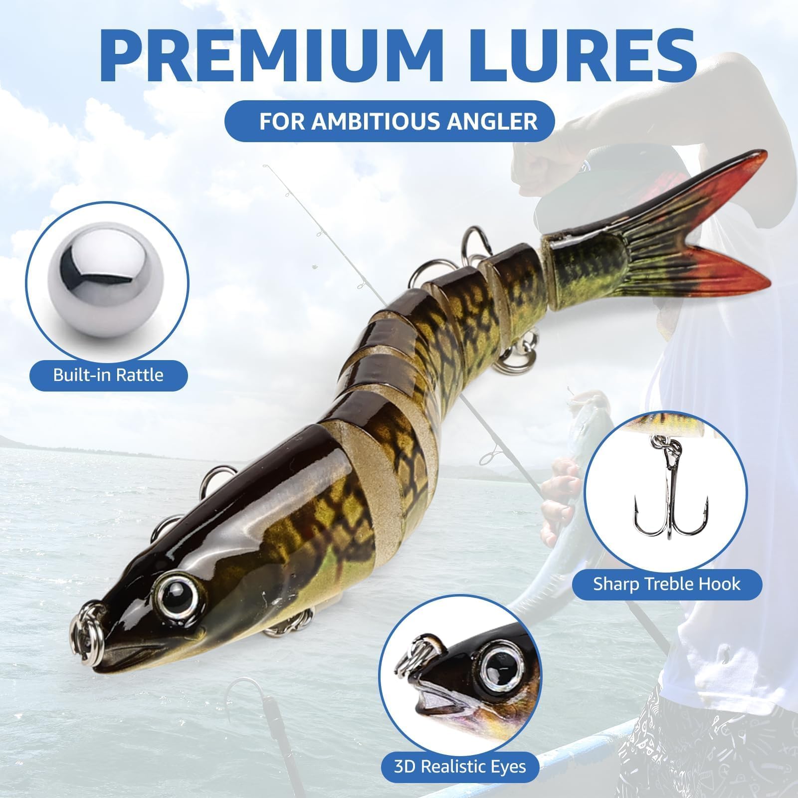 FOWEROTY Multi-Jointed Fishing Lure – 5.31" Slow Sinking Swimbait For Bass, Fresh & Saltwater - View #2