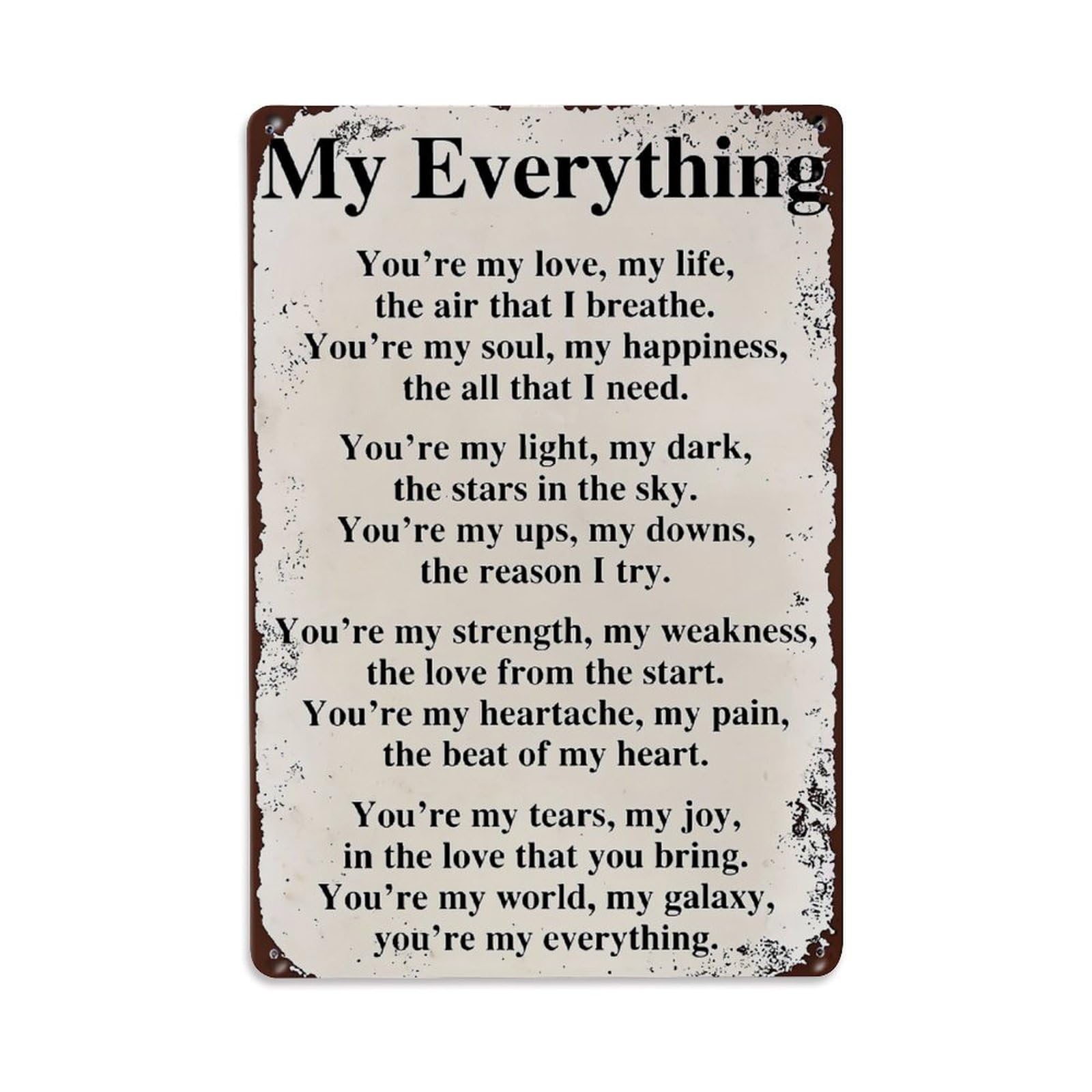 My Everything Poem Print Retro Metal Tin Sign, Vintage Decor Art Poster for Bar, Home, Man Cave, Kitchen, Laundry Room Gift 8x12Inch