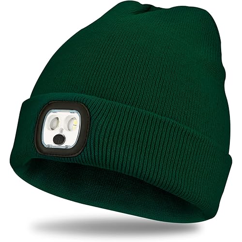 LED Beanie Hat with Light for Men, Stocking Stuffers for Headlamp Cap and Winter Knit, Gift for Dad, Father