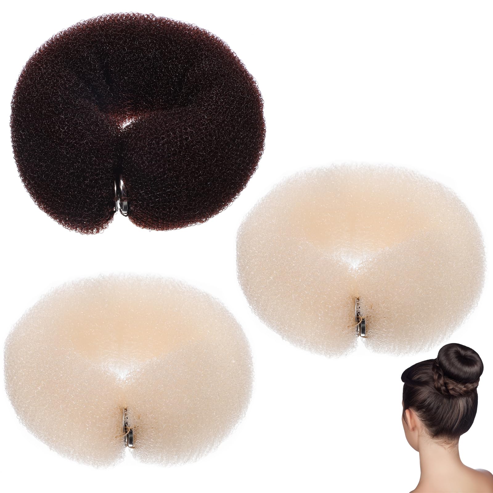 KALLORY 3Pcs Hair Styling Tools - DIY Foam Ring Shaper, Doughnut Roll and Snap Bun Maker for Women's Hairstyles