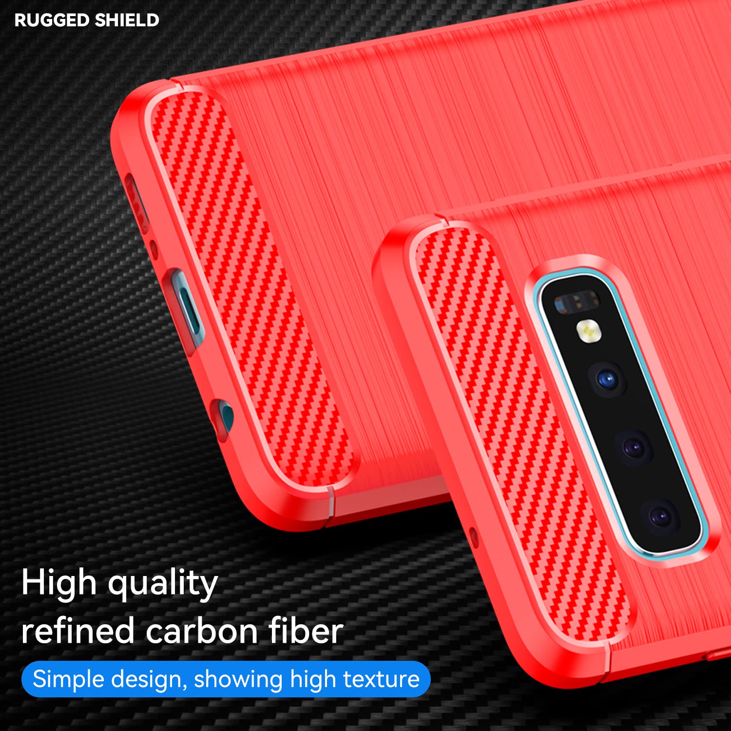 Asuwish Compatible with Samsung Galaxy S10 5G Phone Case with Tempered Glass Screen Protector Cover Grip Slim Silicone Rugged Shockproof Cell Accessories Carbon Fiber S105G S 10 G5 for Women Men Red — view 3