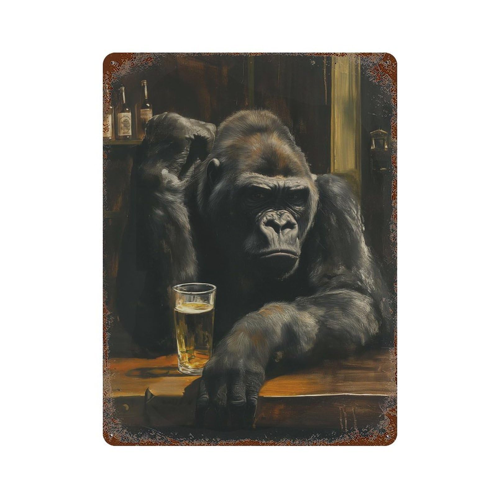 Drinking Gorilla 15.7"x11.8" Retro Metal Sign, Industrial Home Decor for Basement, Hobby Room And Garage Decor