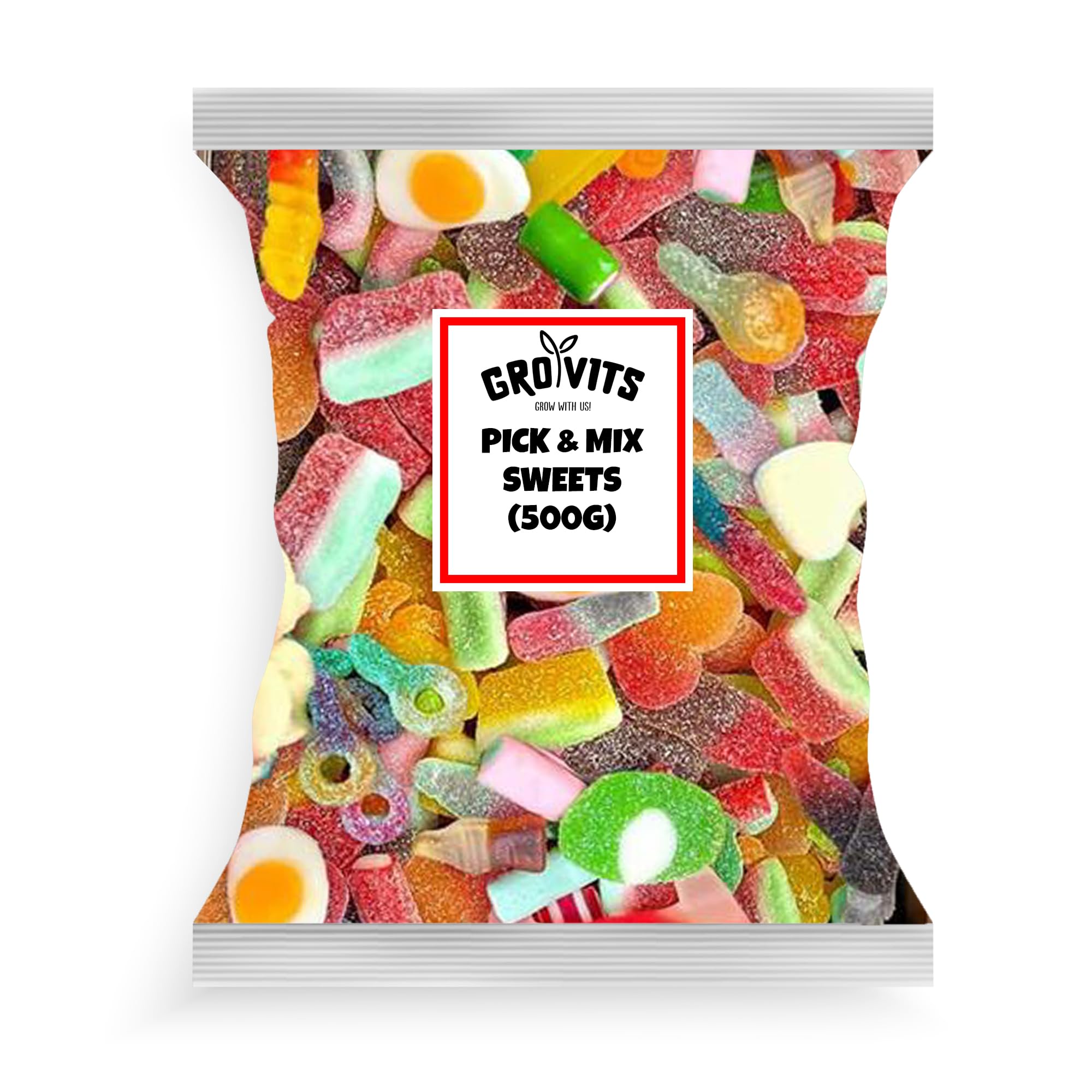 GRO VITS - Pick & Mix Sweets - 500g Pouch Quality Jelly Sweets Classic Retro Candy Selection Assortment Pick and Mix Gummy Gift Bag for Gifting Christmas Gifts
