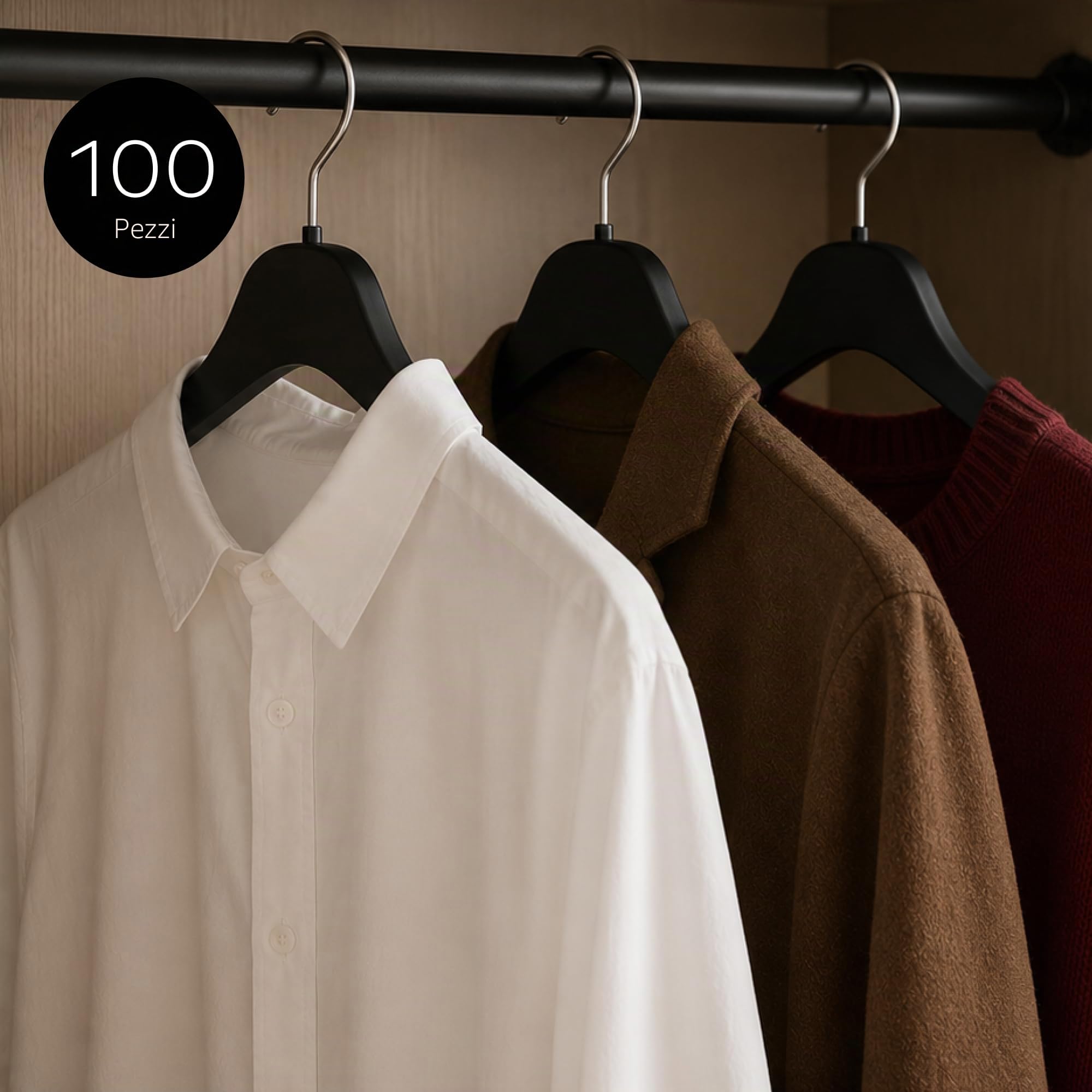 Hangerworld 100 Grucce 43cm in Plastica Nera con Scanalature sulle Spalline per Vestiti Camicie e Maglioni