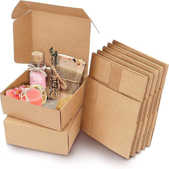 50 Pcs Gift Boxes, 4.7x4.7x1.9" Kraft Paper Gift Boxes with Lids, Brown