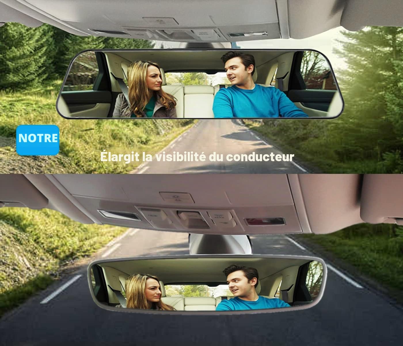 Lot de 2 rétroviseurs universels à clipser pour intérieur de voiture, grand angle pour réduire efficacement l'angle mort, convexe, transparent