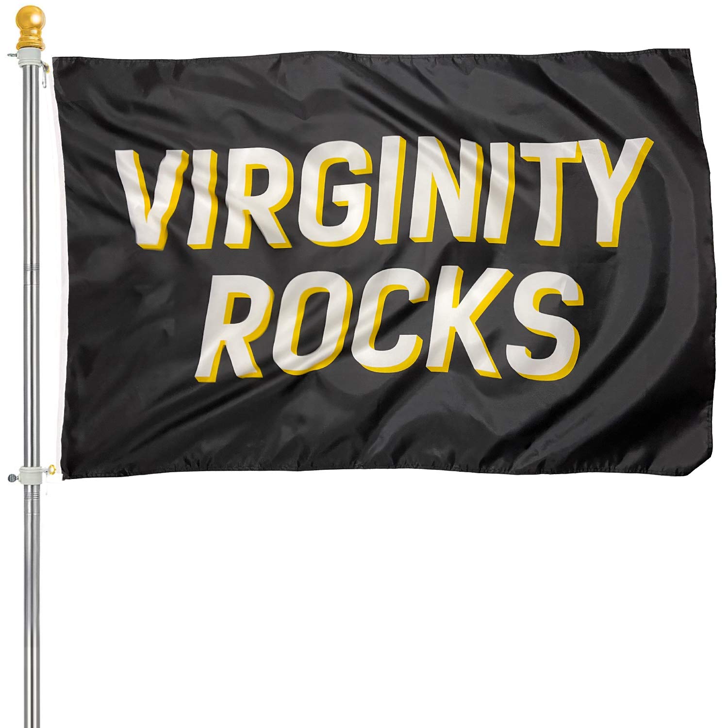 AGUIFLGS Virginity Rocks Black Flag 3×5 Ft Wall Decor Banner with Brass Grommets 100D Double Stitched Flag for Indoor Outdoor