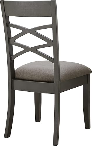 Miniatura 5 de Leick Home 10184-GSMH - Silla de comedor de madera con respaldo cruzado doble, juego de 2, piedra gris con asiento jaspeado musgo