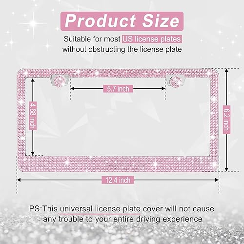 Miniatura 2 de Amiss Marco de matrícula brillante para mujer, 2 unidades de diamantes de imitación hechos a mano de cristal de acero inoxidable de alta calidad,