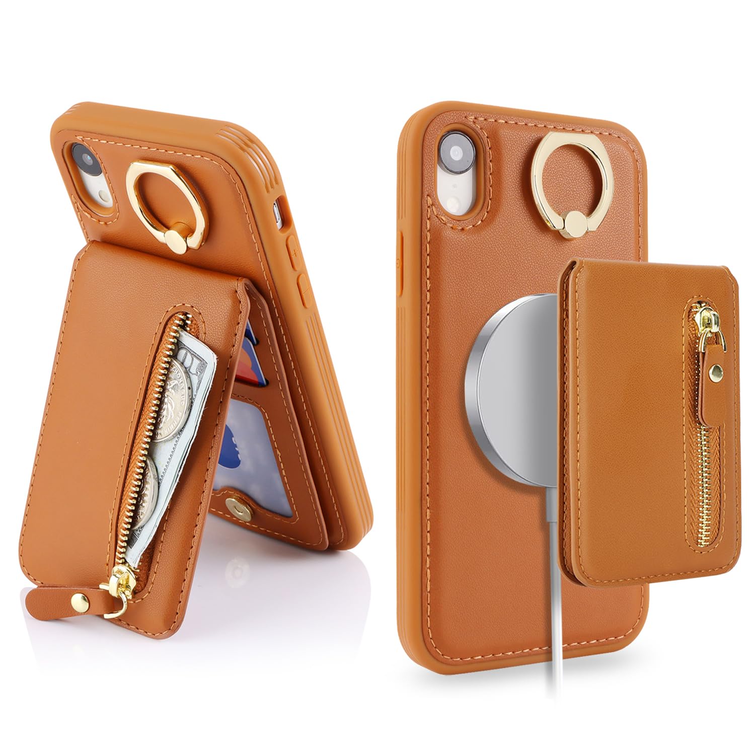IPhone XR Hülle Mit Kartenhalter Mag Safe – Lederoptik, Abnehmbar, 2-in-1 Design, Rosa