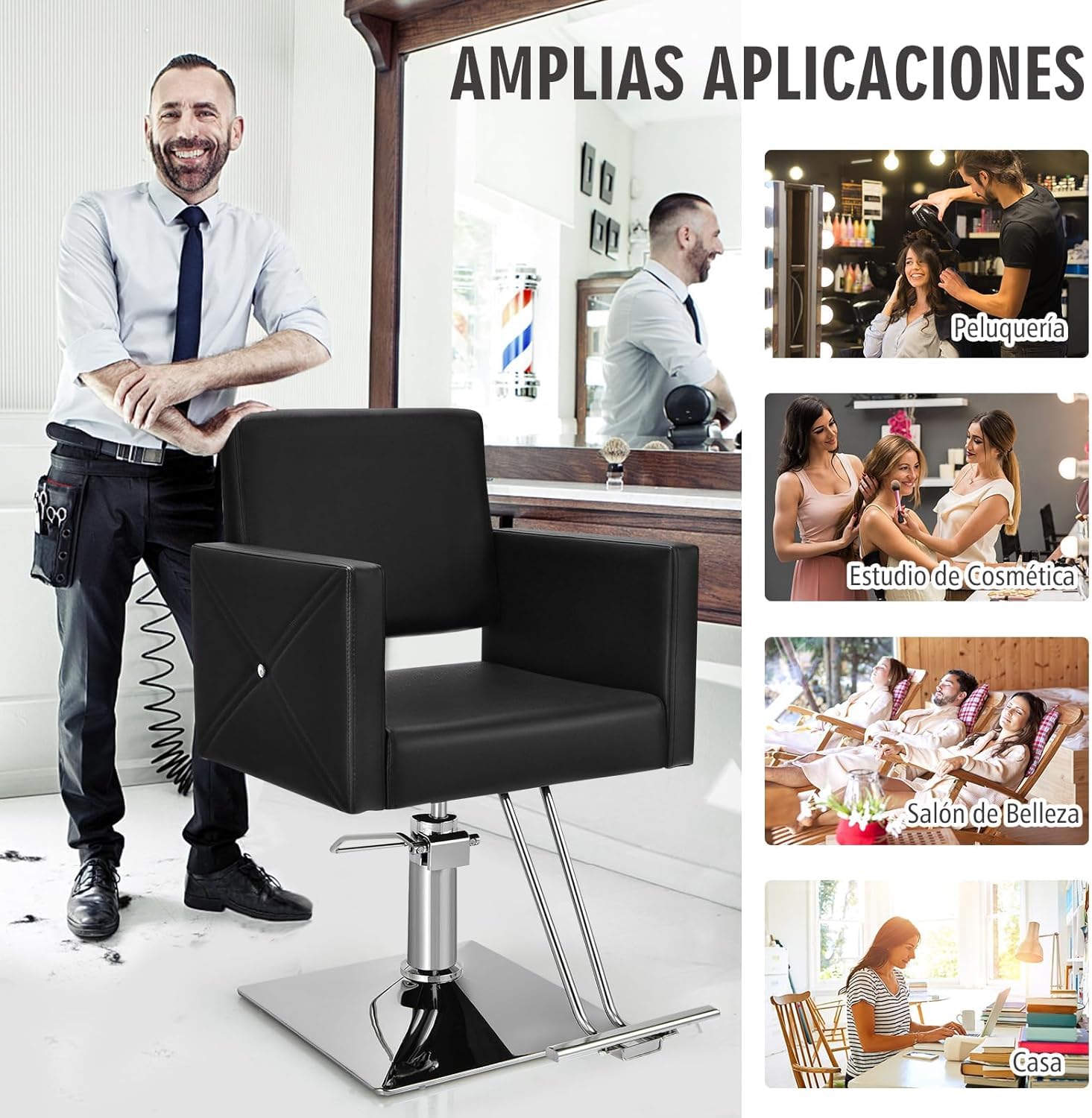 RELAX4LIFE Silla Peluquería Giratorio 360° con Altura Regulable 94,5-110cm, Bomba Hidráulica, Reposabrazos y Reposapiés, Sillón Barbero para Salón de SPA y Belleza, Barbería, Carga 150kg (Negro)