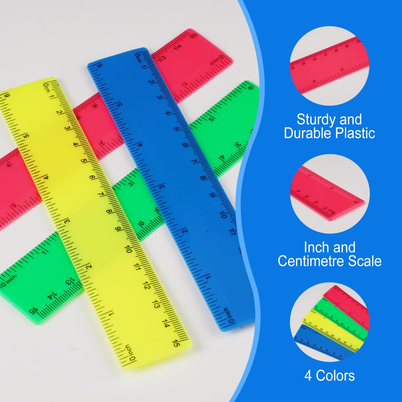 Lot De 25 Règles En Plastique Transparent 15 Cm - Couleurs Assorties - Graduation Cm Et Pouces - Pour école, Bureau, Dessin - Précision
